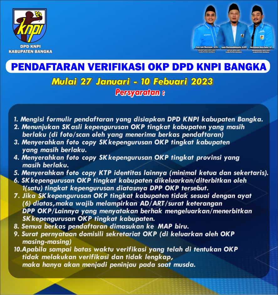 Jelang Musda XVI DPD KNPI Bangka Verifikasi OKP
