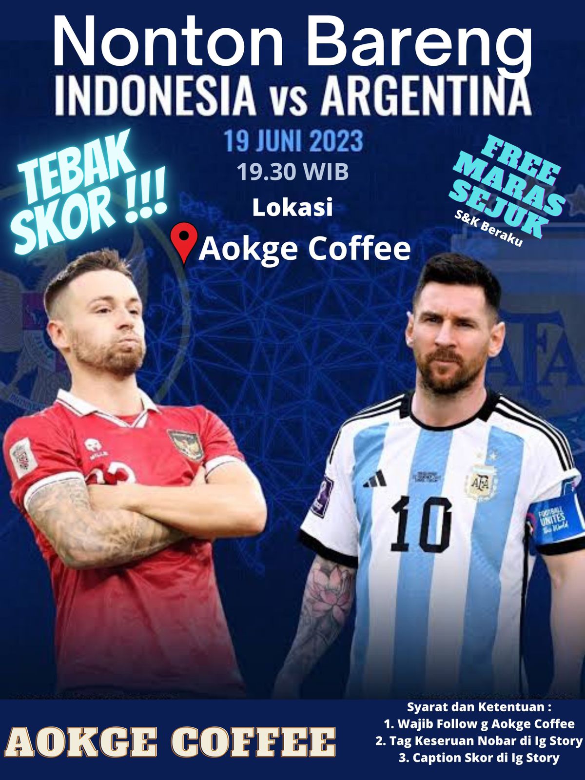 Tebak Skor Indonesia vs Argentina, Aokge Coffee Berikan Maras Sejuk Gratis