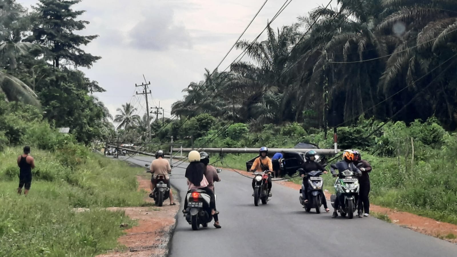 Dua Tiang PLN di Jalan Raya Simpang Jongkong-Kulur Roboh Ditabrak Grand Max