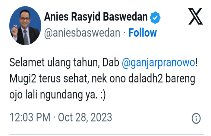 Ganjar Pranowo Ulang Tahun, Anies Ngarep Diundang Makan Bareng