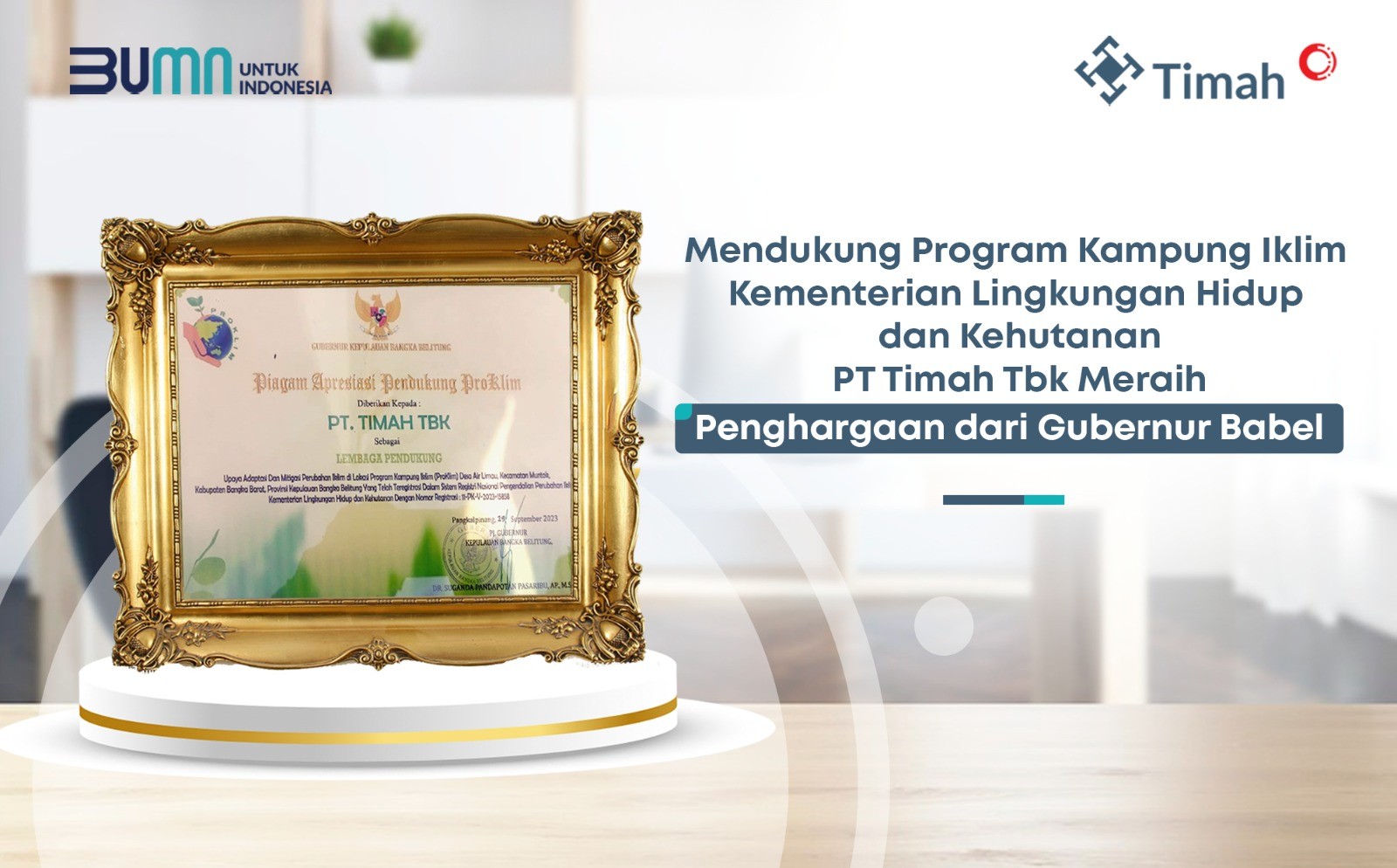 HUT Provinsi Bangka Belitung, PT Timah Dianugrahi Penghargaan ProKlim