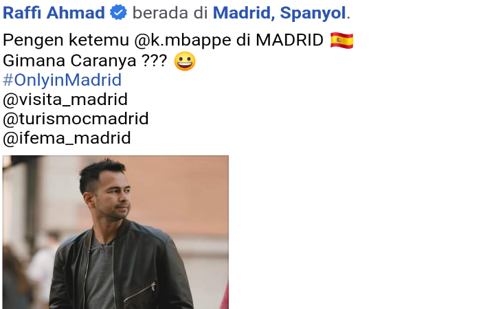 Artis Raffi Ahmad Ngarep Bertemu Kylian Mbappe di Madrid Spanyol