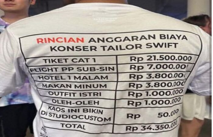 Unik! Pria Pakai Baju Bertuliskan Rician Biaya di Konser Taylor Swift di Singapura
