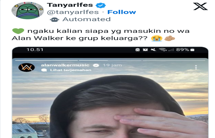 Kocak! Nomor DJ Alan Walker Dimasukan dalam Grup WhatsApp Keluarga