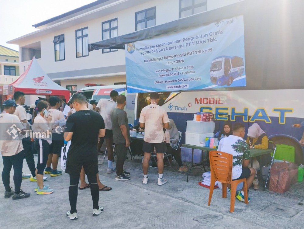Ratusan TNI Babel Run Cek Kesehatan di Mobil Sehat PT Timah