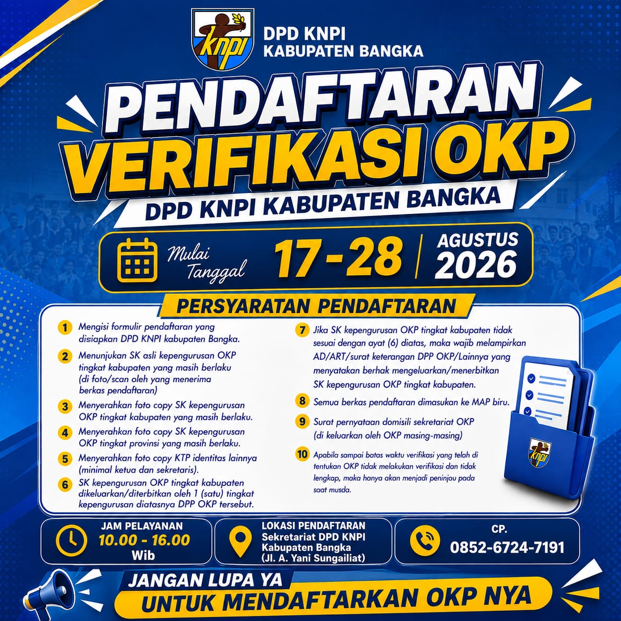 Jelang Rapimda XVII, DPD KNPI Bangka Buka Pendaftaran dan Verifikasi OKP
